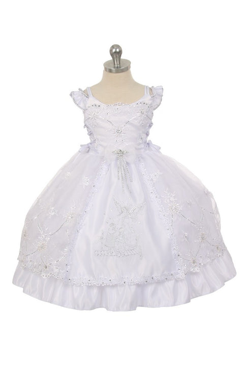 Rain Kids Little Girls White Guardian Angel Organza Cape Baptism Dress 2-4 - SophiasStyle.com